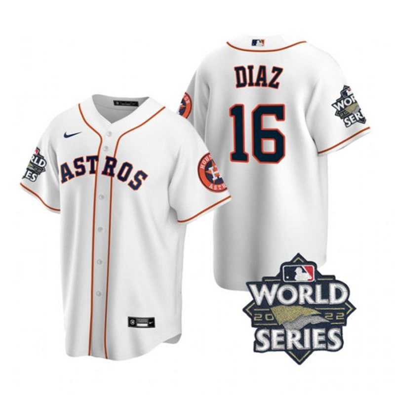 Astros #16 Aledmys Diaz White Nike 2022 World Series Cool Base Jersey