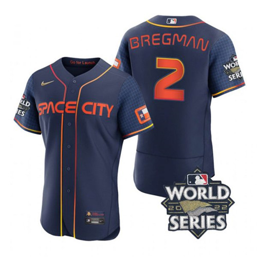 Astros #2 Alex Bregman Navy Nike 2022 World Series City Connect Flexbase Jersey