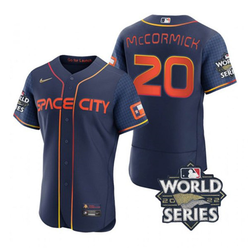 Astros #20 Chas Mccormick Navy Nike 2022 World Series City Connect Flexbase Jersey
