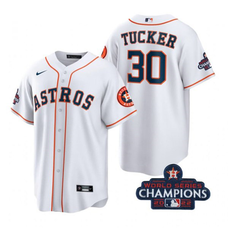 Astros #30 Kyle Tucker White 2022 World Series Champions Cool Base Jersey