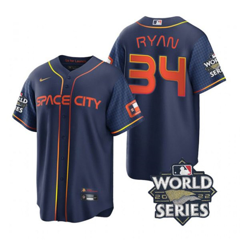 Astros #34 Nolan Ryan Navy Nike 2022 World Series City Connect Cool Base Jersey