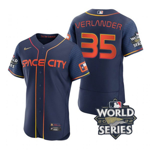 Astros #35 Justin Verlander Navy Nike 2022 World Series City Connect Flexbase Jersey
