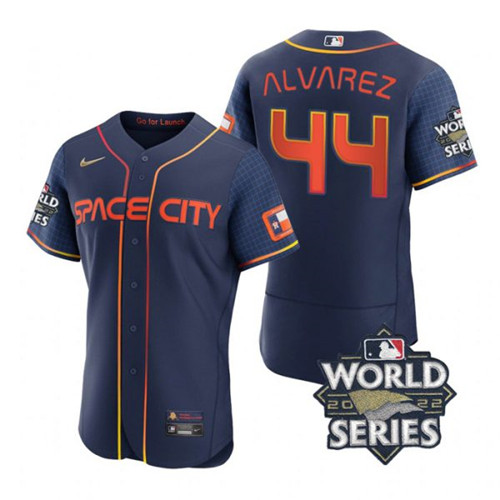 Astros #44 Yordan Alvarez Navy Nike 2022 World Series City Connect Flexbase Jersey