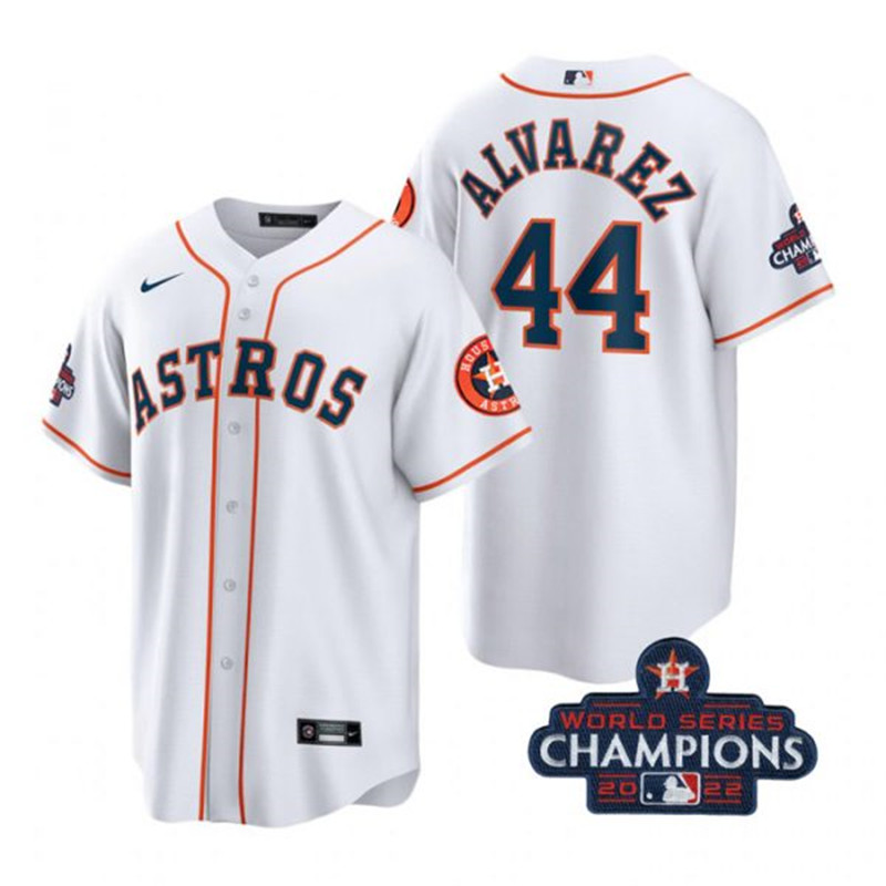 Astros #44 Yordan Alvarez White 2022 World Series Champions Cool Base Jersey