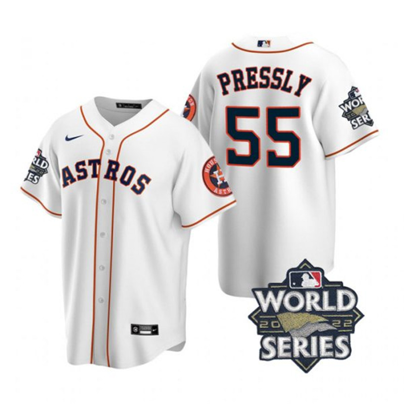 Astros #55 Ryan Pressly White Nike 2022 World Series Cool Base Jersey