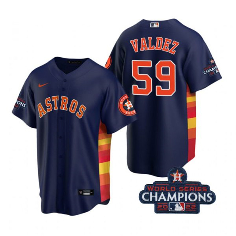 Astros #59 Framber Valdez Navy 2022 World Series Champions Cool Base Jersey