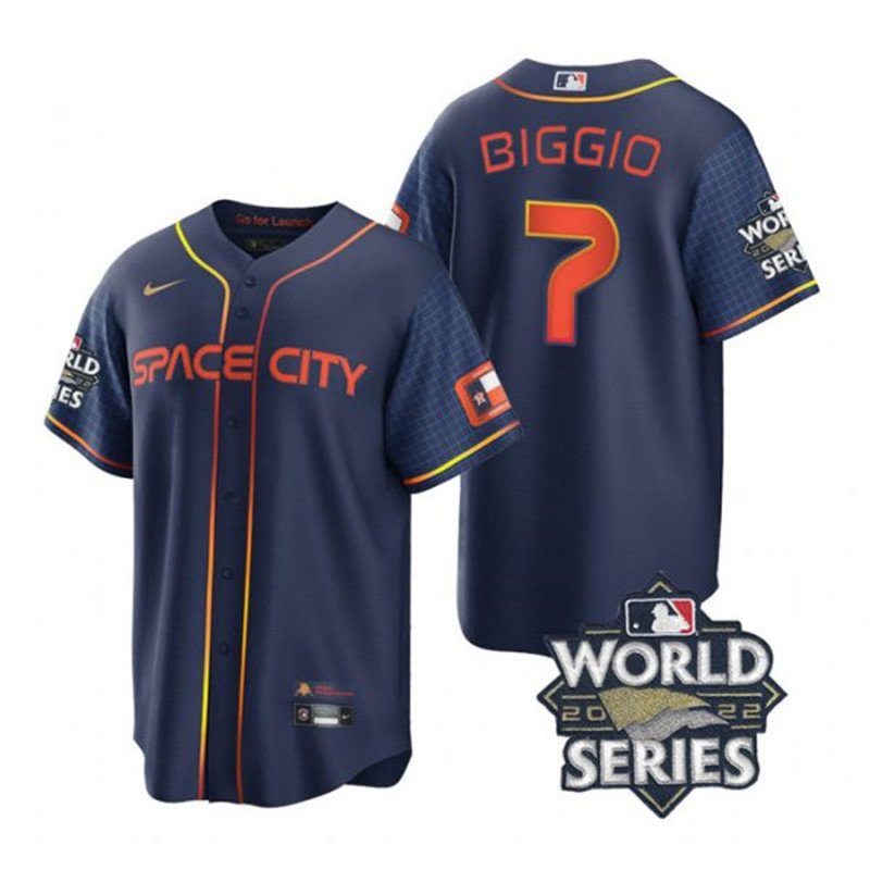 Astros #7 Craig Biggio Navy Nike 2022 World Series City Connect Cool Base Jersey
