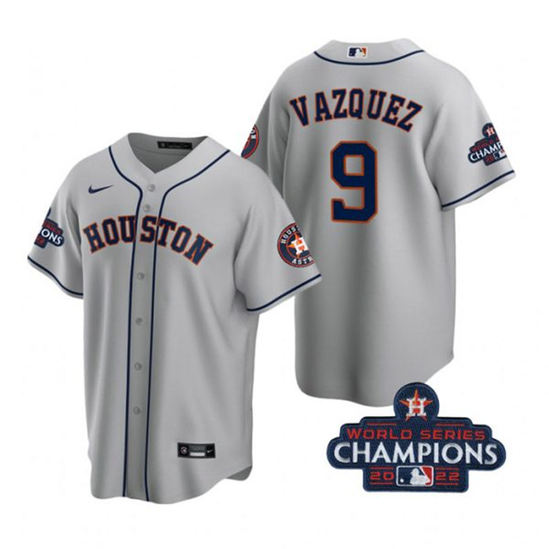 Astros #9 Christian Vazquez Gray 2022 World Series Champions Cool Base Jersey