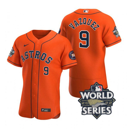 Astros #9 Christian Vazquez Orange Nike 2022 World Series Flexbase Jersey