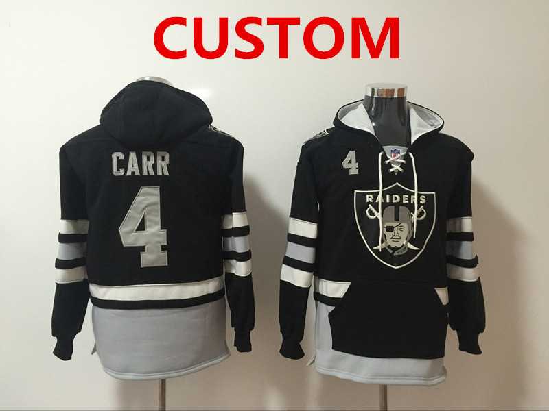 Men%27s Oakland Raiders Custom NEW Black Pocket Stitched NFL Pullover Hoodie
