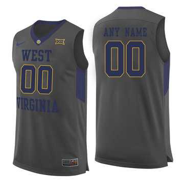Men%27s West Virginia Mountaineers Gray Customized College Basketball Jersey