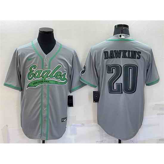 Men Philadelphia Eagles #20 Brian Dawkins Grey With Patch Cool Base Stitched Baseball Jersey