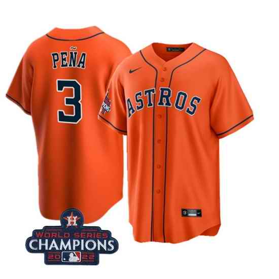Men Houston Astros #3 Jeremy Pena Orange 2022 World Series Champions Cool Base Stitched Baseball Jersey
