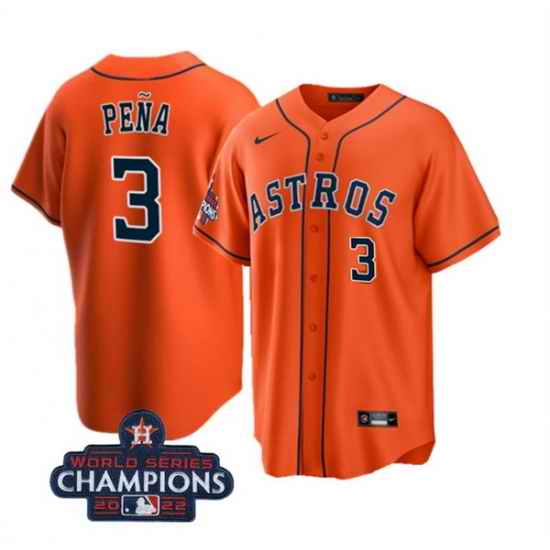 Men Houston Astros #3 Jeremy Pena Orange 2022 World Series Champions Cool Base With No  In Front Stitched Baseball Jersey