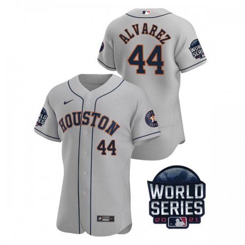 Houston Houston Astros #44 Yordan Alvarez Men’s Nike 150th Anniversary 2021 World Series Authentic MLB Jersey – Gray Men’s