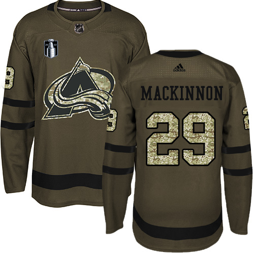 Adidas Colorado Avalanche #29 Nathan MacKinnon Green 2022 Stanley Cup Final Patch Salute to Service Stitched NHL Jersey Men’s