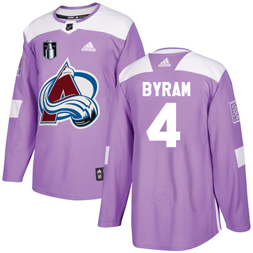 Adidas Colorado Avalanche #4 Bowen Byram Purple 2022 Stanley Cup Final Patch Authentic Fights Cancer Stitched NHL Jersey Men’s