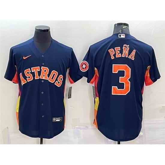 Men Houston Astros #3 Jeremy Pena Navy With Patch Cool Base Stitched Jersey