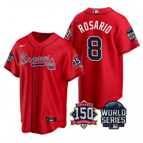 Atlanta Atlanta Braves #8 Eddie Rosario Men’s Nike 150th Anniversary 2021 World Series Game MLB Jersey – Red Men’s