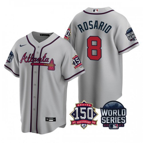 Atlanta Atlanta Braves #8 Eddie Rosario Men’s Nike 150th Anniversary 2021 World Series Game MLB Jersey – Grey Men’s
