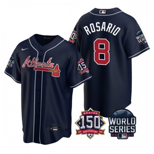 Atlanta Atlanta Braves #8 Eddie Rosario Men’s Nike 150th Anniversary 2021 World Series Game MLB Jersey – Navy Men’s