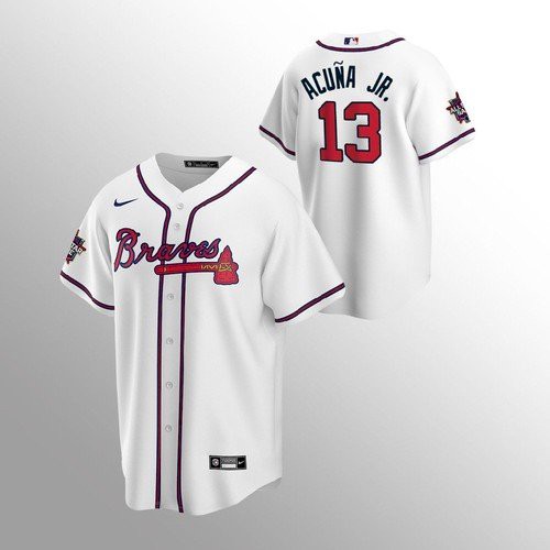 Atlanta Atlanta Braves #13 Ronald Acuna Jr. Men’s Nike 150th Anniversary 2021 World Series Game MLB Jersey – White Men’s