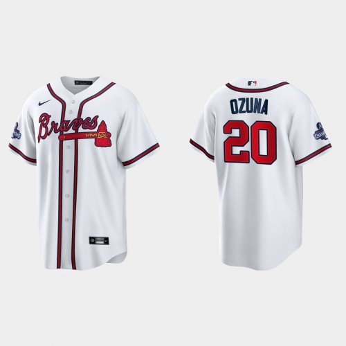 Atlanta Atlanta Braves #20 Marcell Ozuna Men’s Nike 2021 World Series Champions Patch MLB Game Jersey – White Men’s