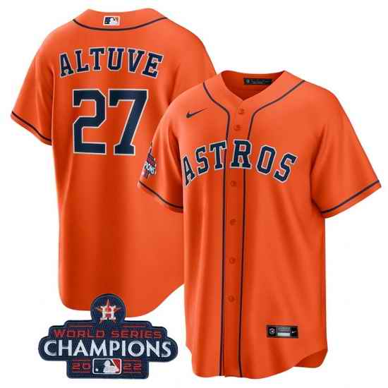 Men Houston Astros #27 Jose Altuve Orange 2022 World Series Champions Stitched Baseball Jersey