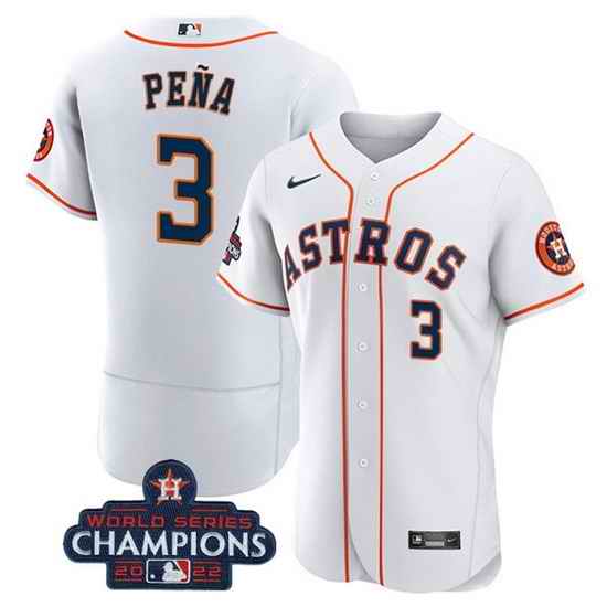 Men Houston Astros #3 Jeremy Pena White 2022 World Series Champions Flex Base Stitched Baseball Jersey