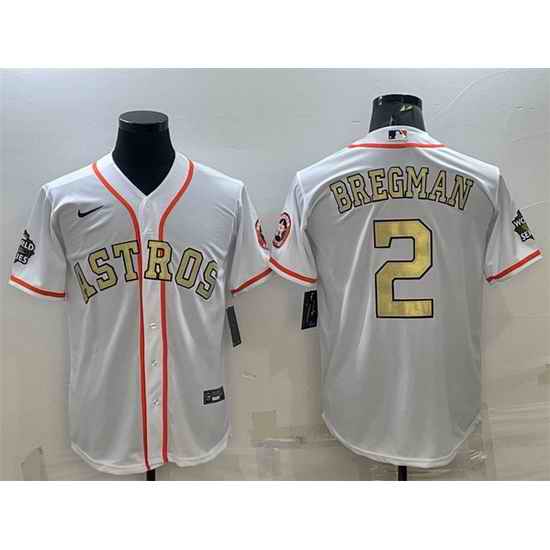 Men Houston Astros #2 Alex Bregman White Gold 2022 World Series Stitched Baseball Jersey