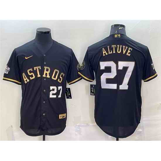 Men Houston Astros #27 Jose Altuve Black Gold 2022 World Series Stitched Baseball Jersey