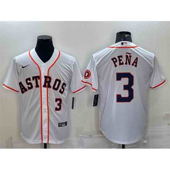 Men Houston Astros #3 Jeremy Pena White With Patch Cool Base Stitched Jersey_1