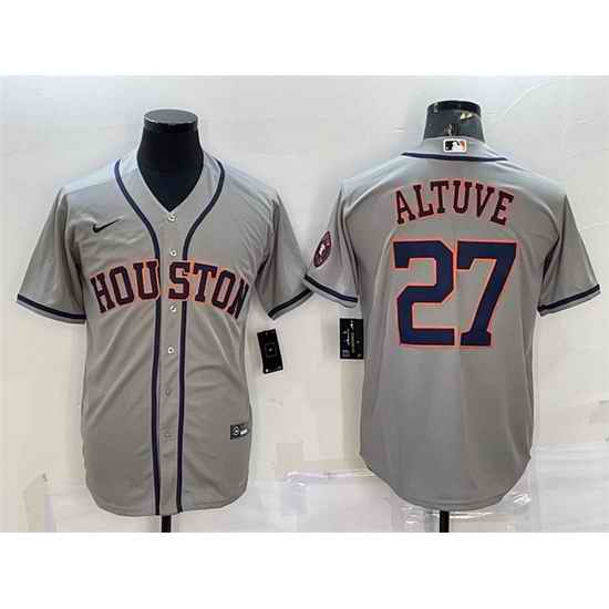 Men Houston Astros #27 Jose Altuve Grey With Patch Cool Base Stitched Jersey