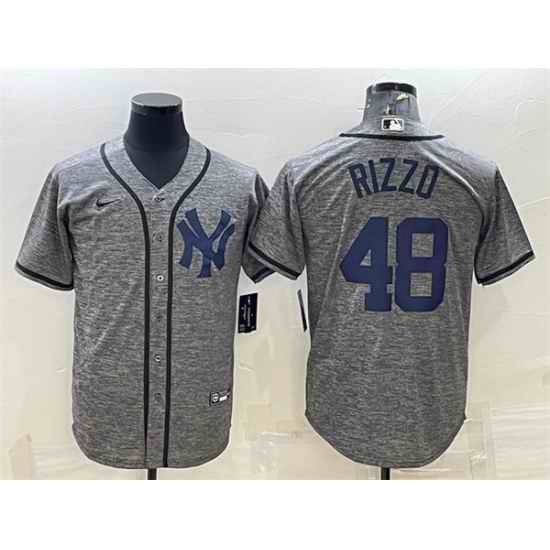 Men New York Yankees #48 Anthony Rizzo Grey Cool Base Stitched Jersey