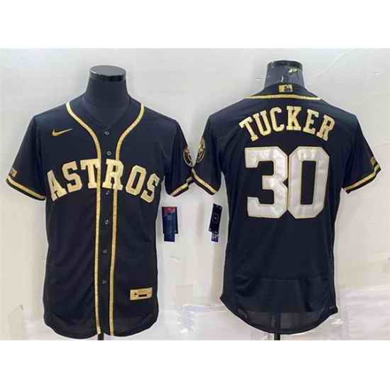Men Houston Astros #30 Kyle Tucker Black Gold Flex Base Stitched Jersey