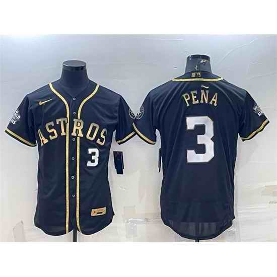 Men Houston Astros #3 Jeremy Pena Black Gold 2022 World Series Flex Base Stitched Jersey
