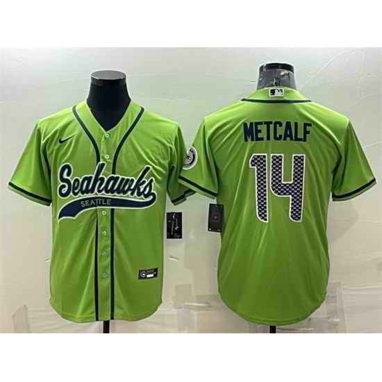 Men Seattle Seahawks #14 DK Metcalf Green With Patch Cool Base Stitched Baseball Jersey