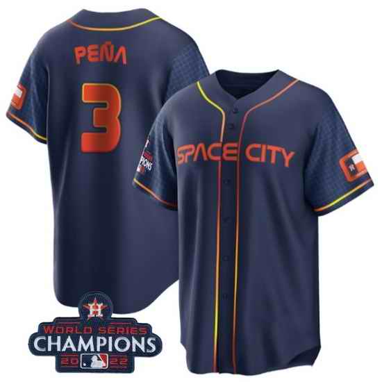 Men Houston Astros #3 Jeremy Pena Navy 2022 World Series Champions City Connect Stitched Baseball Jersey