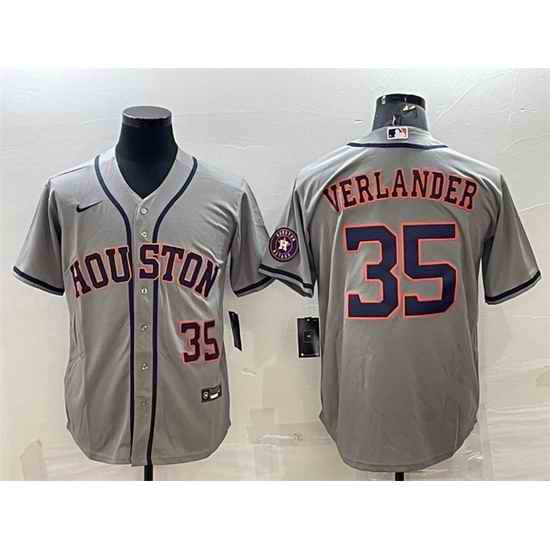 Men Houston Astros #35 Justin Verlander Gray With Patch Cool Base Stitched Jersey