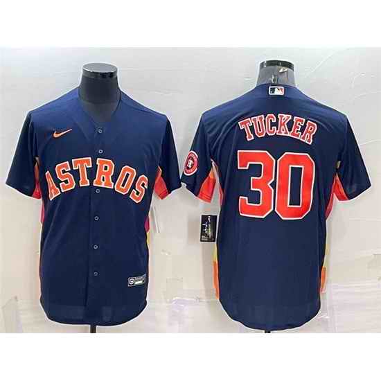Men Houston Astros #30 Kyle Tucker Navy With Patch Cool Base Stitched Jersey