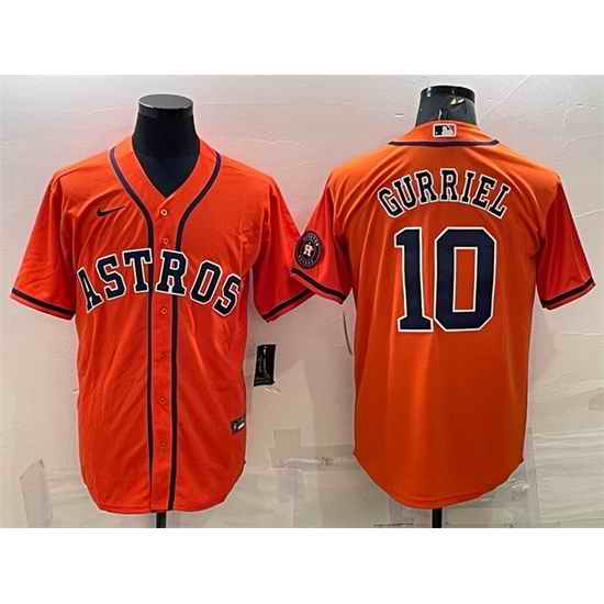 Men Houston Astros #10 Yuli Gurriel Orange With Patch Cool Base Stitched Jersey