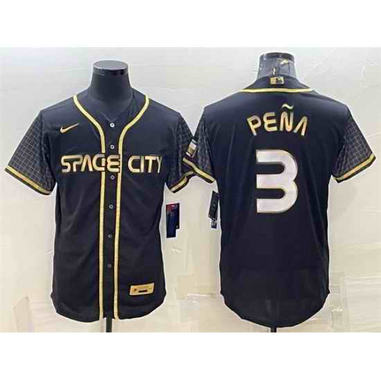 Men Houston Astros #3 Jeremy Pena Black Gold 2022 World Series City Connect Flex Base Stitched Jersey