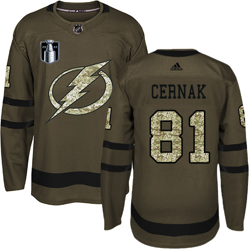 Adidas Tampa Bay Lightning #81 Erik Cernak Green 2022 Stanley Cup Final Patch Salute to Service Stitched NHL Jersey Men’s