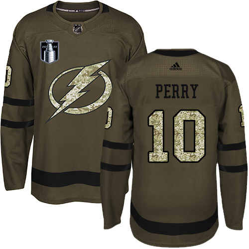 Adidas Tampa Bay Lightning #10 Corey Perry Green 2022 Stanley Cup Final Patch Salute to Service Stitched NHL Jersey Men’s