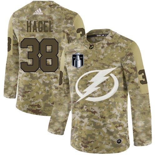 Adidas Tampa Bay Lightning #38 Brandon Hagel Camo 2022 Stanley Cup Final Patch Authentic Stitched NHL Jersey Men’s
