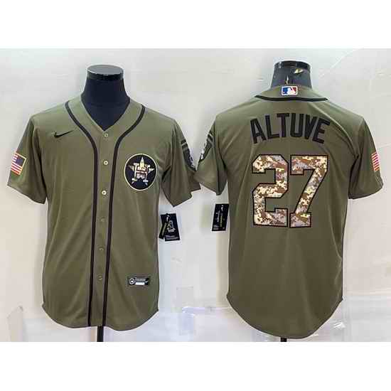 Men Houston Astros #27 Jose Altuve Olive Salute To Service Cool Base Stitched Jersey