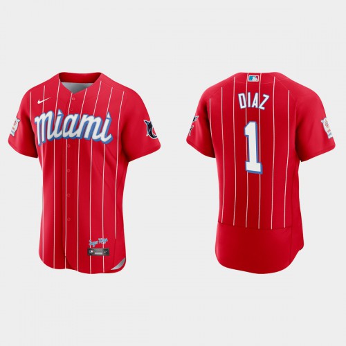 Miami Miami Marlins #1 Isan Diaz Men’s Nike 2021 City Connect Authentic MLB Jersey Red Men’s