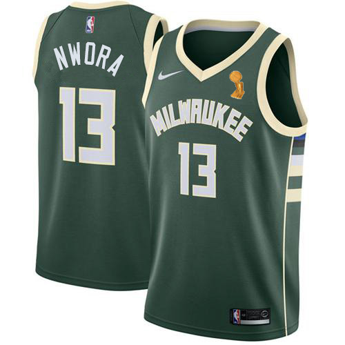Nike Milwaukee Bucks #13 Jordan Nwora Youth 2021 NBA Finals Champions Swingman Icon Edition Jersey Green Youth