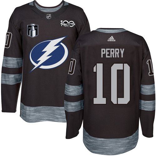 Adidas Tampa Bay Lightning #10 Corey Perry Black 2022 Stanley Cup Final Patch 100th Anniversary Stitched Youth NHL Jersey Youth