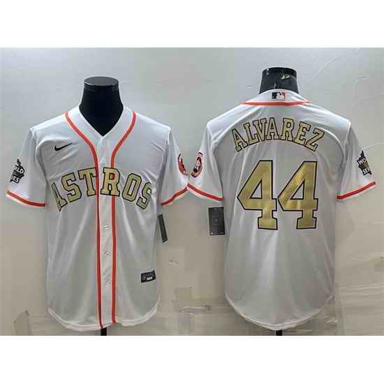 Men Houston Astros #44 Yordan Alvarez White Gold 2022 World Series Stitched Baseball Jersey